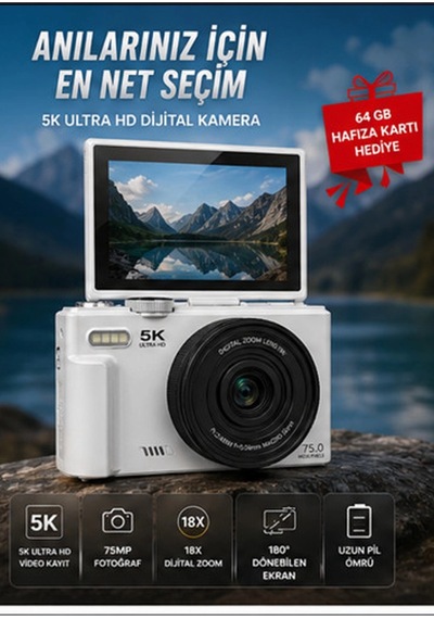 5k 75mp Hd Dijital Kamera 18x Dijital Zoom, Flaşlı,3.0 İnç Ekranlı Fotoğraf Makinesi - Akyı4a8a612168d673a2fbb8adcccyqz