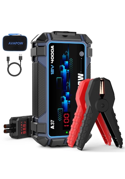 Avapow A37 26800mAh 4000A Jump Starter Taşınabilir Akü Takviye Kiti (Powerbank-PD60W + LCD + LED Işık)