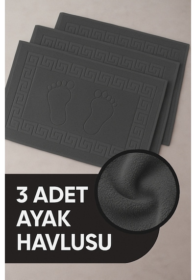 3 Adet %100 Pamuk En Iyi Emici Ayak Havlusu : Konforlu Banyo Paspası 50x70cm Terra Antrasit Gri