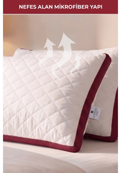 2'li Klimalı Yastık 50x70 Cm Terletmeyen, Hava Alan Mikrofiber Uyku Yastığı Bordo