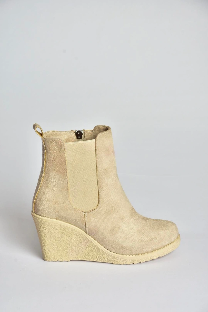 Fox Shoes V361197002 Ten Süet Dolgu Topuklu Kadın Bot Ten-Süet