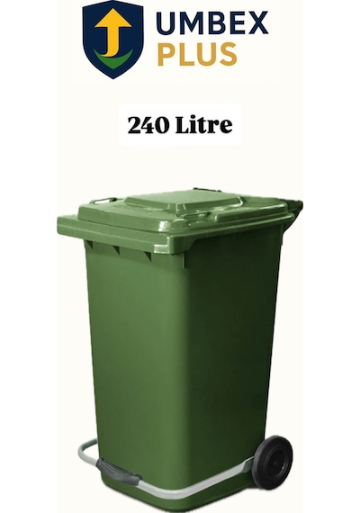 Plastik Metal Pedallı Çöp Konteyneri 240 Litre Konteyner - Isıya Dayanıklı Malzeme - Yeşil
