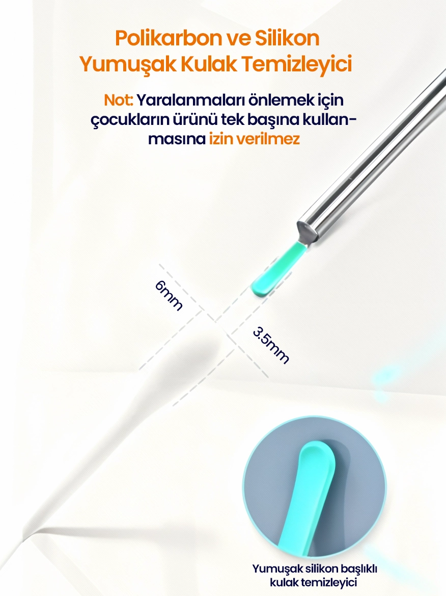 Wifi Kameralı Şarjlı Akıllı Kulak Temizleyici Görüntülü Kulak Temizleme Cihazı Silikon Başlıklı