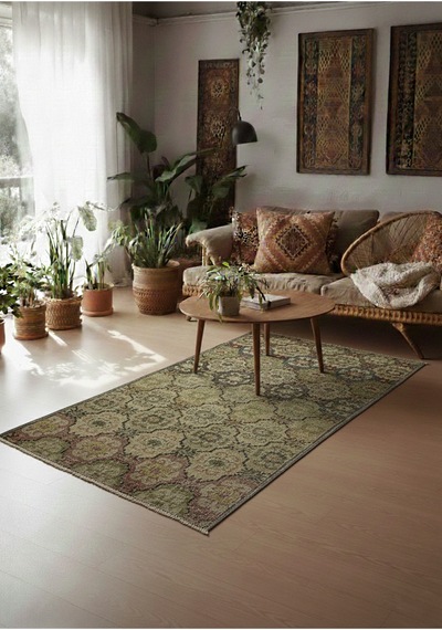 Bohem Stil Vintage Halı Özel Tasarım Renkli Anadolu Koleksiyonu Doğal Halı Çok Renkli