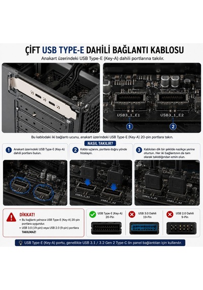 Alfais 6076 Type E To Type C Ön Panel Usb C Uzatma Kablosu Braket Adaptörü 3.1 Çevirici Dönüştürücü