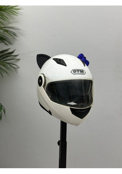 Motor & Motosiklet Koyu Mavi Fiyonklu Siyah Kedi Kulak Kask Dış Aksesuarı Diğer
