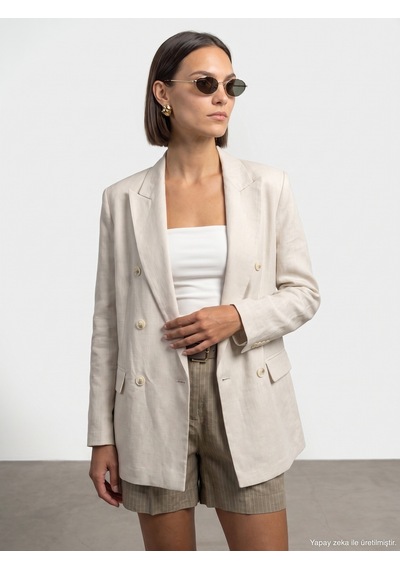 Dilvin 60815 Lyocell Karışımlı Blazer Ceket-bej
