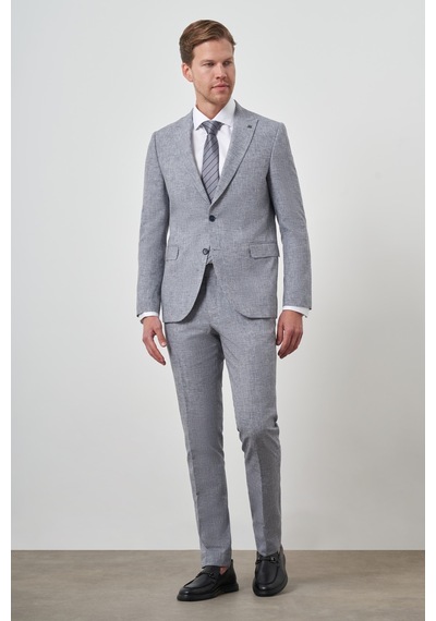 Morven Erkek Mavi Tend Keten Slim Fit Sivri Yaka Takım Elbise 25ys001003300 Mavi