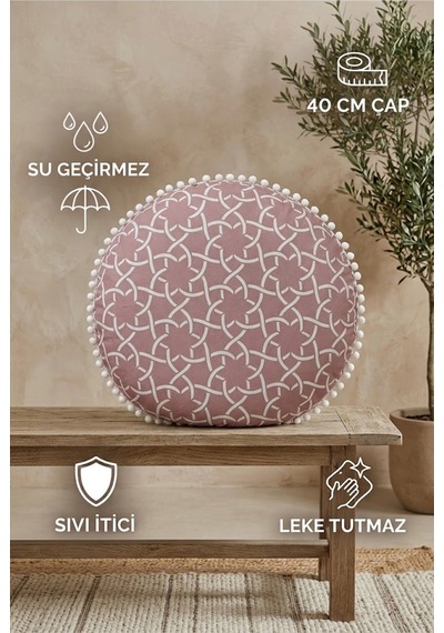 Sandalye Minderi Su Geçirmez Leke Tutmaz Ponponlu Yuvarlak Bahçe Ve Mutfak Minderi 40 Cm Çok Renkli