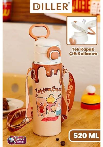 Dıller Toffee Bear Figürlü 520 Ml Paslanmaz Çelik Termos Kahve Rengi