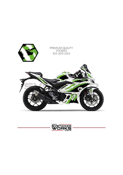 Yamaha R25 Kaplama Sticker Air Brush Motor Kaplama Modeli Hazır Kit 2019 / 2024 Uyumlu Yeşil