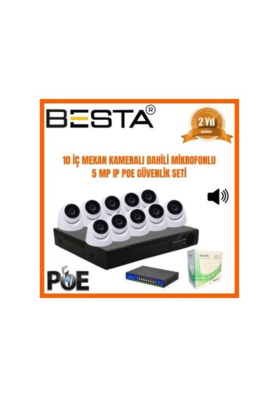 5 Mp 1440p 10 İç Mekan Kameralı Dahili Mikrofonlu Ip Poe Güvenlik Seti