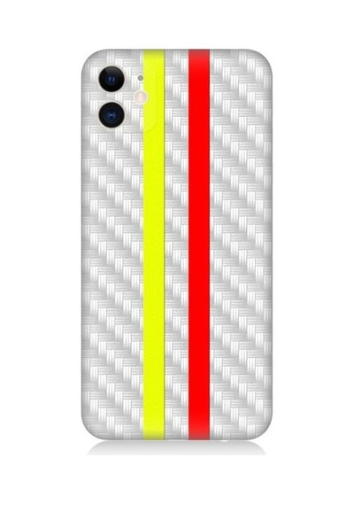 Apple Uyumlu iPhone 11 Sarı Kırmızı Metal Motif Desenli Silikon Kılıf