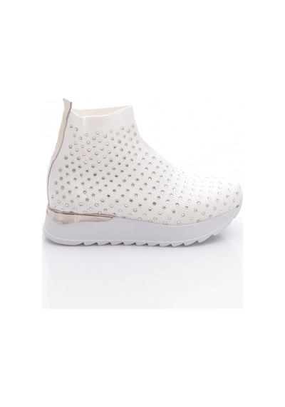 Dgn 560 Kadin Taş İşleme Örgülü Sneaker Ayakkabi Beyaz