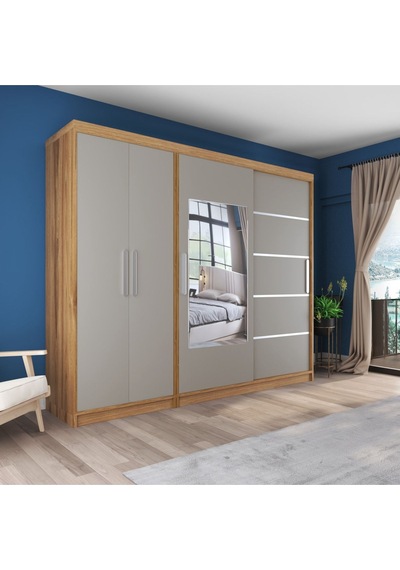 Sürgülü Gardırop Kısmı Kapaklı Sürgülü Gardırop 270cm /210 Cm Kül Gri+ud