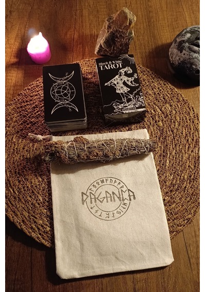 Siyah Beyaz Tarot Destesi 78 Kart - Arındırma Kesesi ve Demet Tütsü Hediyeli