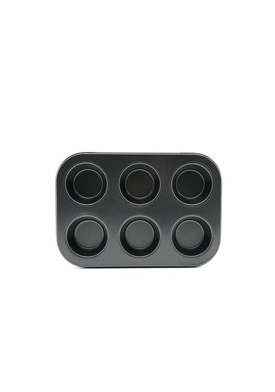 6 Gözlü Metal - Siyah Düz Muffin - Kek Kalıp 5523 12v