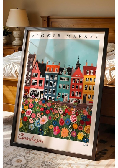 Kopenhag Danimarka Çerçeveli Tablo Seyahat Severlere Salon Ve Ofis İçin Estetik Duvar Dekoru Travel Flower Market