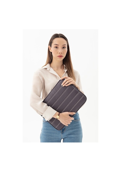 Apple Uyumlu MacBook Kılıf Notebook Çanta Tablet Laptop Kılıfı 13"-13,3" Çizgili Su Geçirmez Kumaş Gri