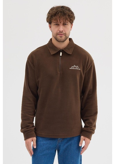 Polostate Erkek Tüylenme Yapmayan Soğuk Geçirmez Sweatshirt Kahverengi Kahverengi