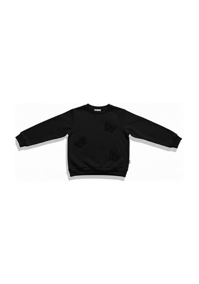 Kız Çocuk Kelebek Desenli Sweatshirt-16229 Siyah