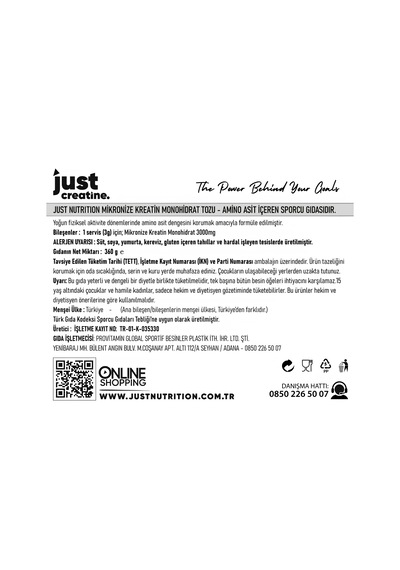Just Nutrition Creatine Monohydrate Kreatin 360 Gr 120 Servis + Shaker + Protein Kahve Aromasız