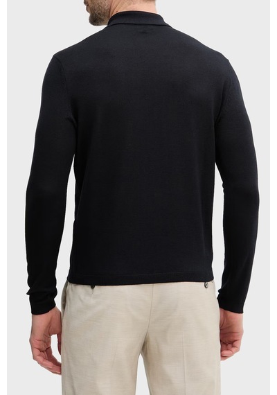 Emporio Armani Logolu % 100 Yün Yarım Fermuarlı Polo Erkek Polo Em004381 Af23421 Uc001 Siyah