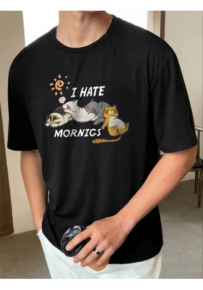 Moda Assema Erkek Baskılı Oversize T-shirt - Siyah Çok Renkli