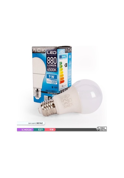 Ack 9w Led A60 E27 Ampul 6500k Aa13-00923 12'li Paket