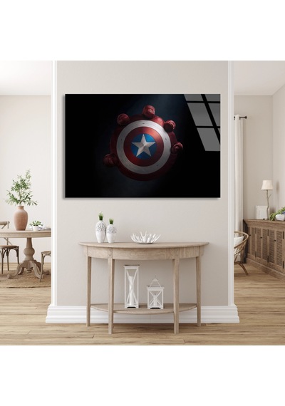Kaptan Amerika Kalkanı Cam Tablo 140x90 Cm