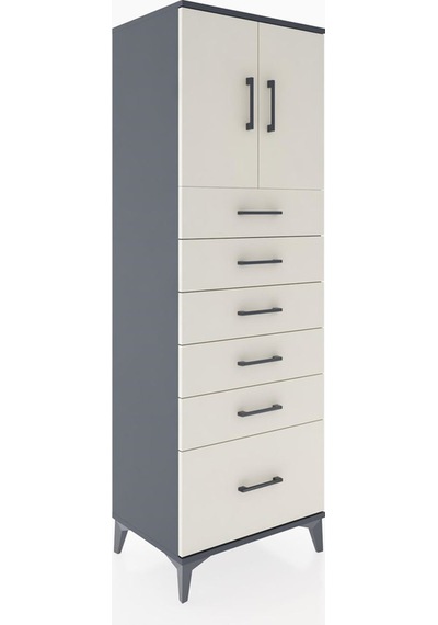 Hyperion Dolap Tek Raflı 6 Çekmeceli 2 Kapaklı 60x44x182 Antr... Antrasit