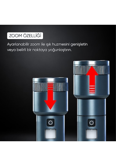 Şarj Edilebilir Zoomlu El Feneri - 1500 Lümen - 15 Watt - Dat - Dt-805 Açık Gri