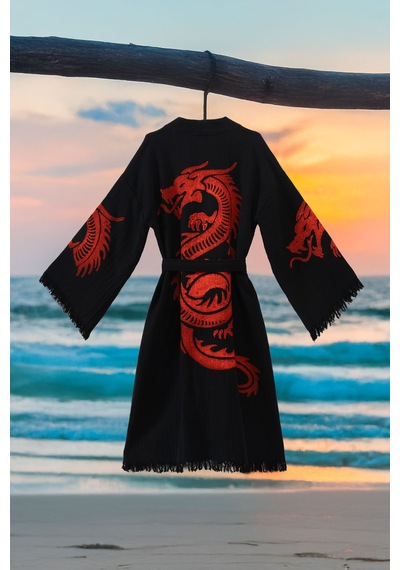 Varol Organik %100 Pamuk Kimono Yaka Sabalık Bornoz - Viserion Kırmızı