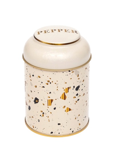 Terrazzo Cream Desenli Yuvarlak Metal Kutu, 9 X 11 Cm, 0.6 Lt