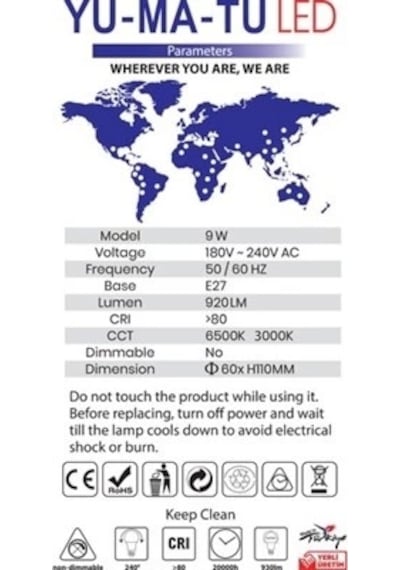 Yumatu 10w Led Ampul E-27 Duylu Beyaz