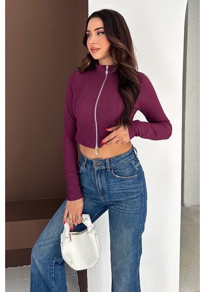 Noa & Noa Kadın Çift Fermuarlı Ribanalı Bluz Burgundy Star bordo