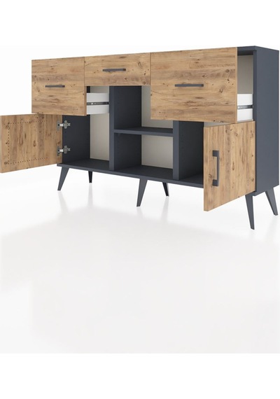Arges Konsol Tek Raflı 3 Çekmeceli 3 Kapaklı 132x30x83 Antrasit-çam/çam Çam/çam Arges Konsol Tek Raflı 3 Çekmeceli 3 Kapaklı 132x30x83 Antrasit-çam/çam Çam/çam