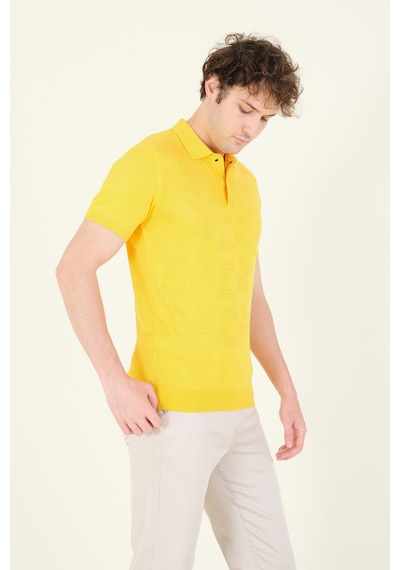 Giyim Dünyası Erkek Çıtçıtlı Desenli Polo Yaka Merserize T-shirt Sarı 001