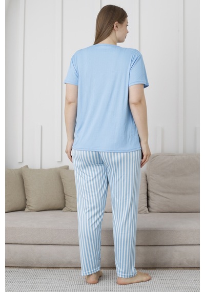 Wordex Mirano 3503 Çizgili Pijamalı Kısa Kollu Büyük Beden Pegasus Kumaş Kadın Pijama Takımı Mavi Wordex Mirano 3503 Çizgili Pijamalı Kısa Kollu Büyük Beden Pegasus Kumaş Kadın Pijama Takımı Mavi