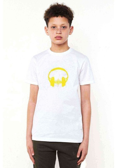 Tshirthane Dj Headphone Baskılı Unisex Çocuk Beyaz Tshirt