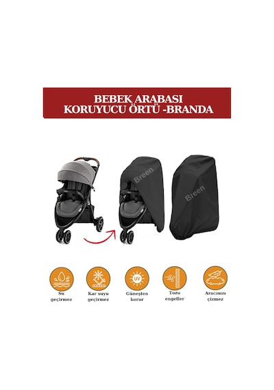 Bebek Arabası Branda - Koruyucu Örtü - Su Geçirmez Tozdan Korur Siyah