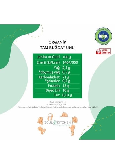 Organik Tam Buğday Unu Cam 250gr