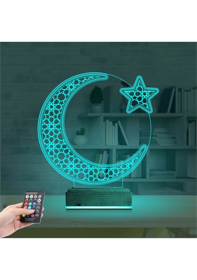 Luvivia Ay Yıldız Türk Bayrağı 3d Lamba - Masa Gece Lambası Şeffaf