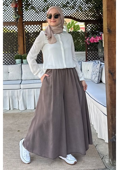 Rabia Şamlı Vera Etekli Pantolon Kahve Normal