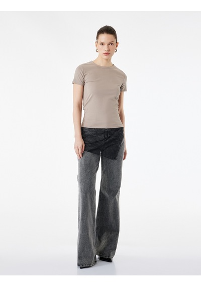 Koton Pamuklu Slim Fit Kısa Kollu Bisiklet Yaka Basic Tişört Kahverengi 6sak50267ek Kahve