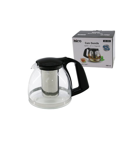 Go İthalat 1100ml Cam Demlik Çelik Süzgeçli - Plastik Kulp - Kapak - Krom Çerçeve Çok Renkli