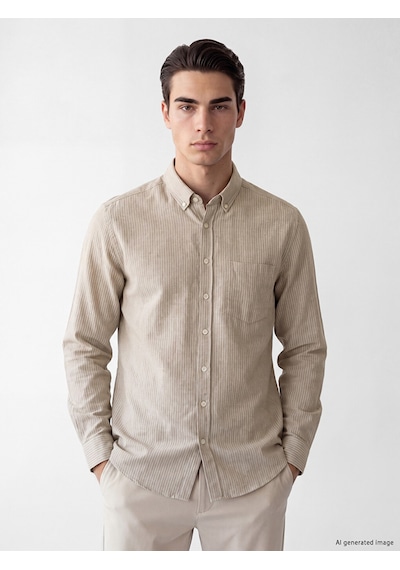 Lcwaıkıkı Classic Kahverengi Regular Fit Çizgili Gabardin Erkek Gömlek