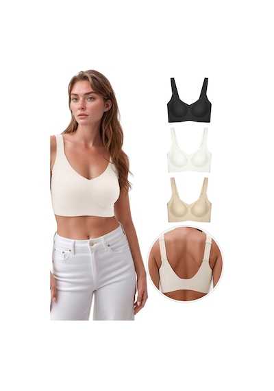 Cottonhill Seamless Bra - Curve Lazer Kesim Dikişsiz Toparlayıcı Büyük Beden Kadın Sütyen 3'lü Paket-2 Çok Renkli