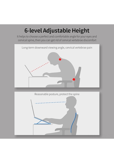 6 Seviyeli Ayarlanabilir Laptop Standı Taşınabilir Katlanabilir Alüminyum Alaşım Laptop Braketi Kaymaz Laptop Tablet Tutucu Gümüş
