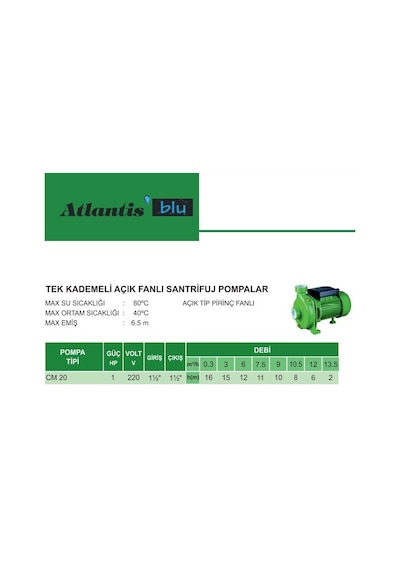 Atlantis Cm20 1 Hp Tek Kademeli Santrifuj Pompa